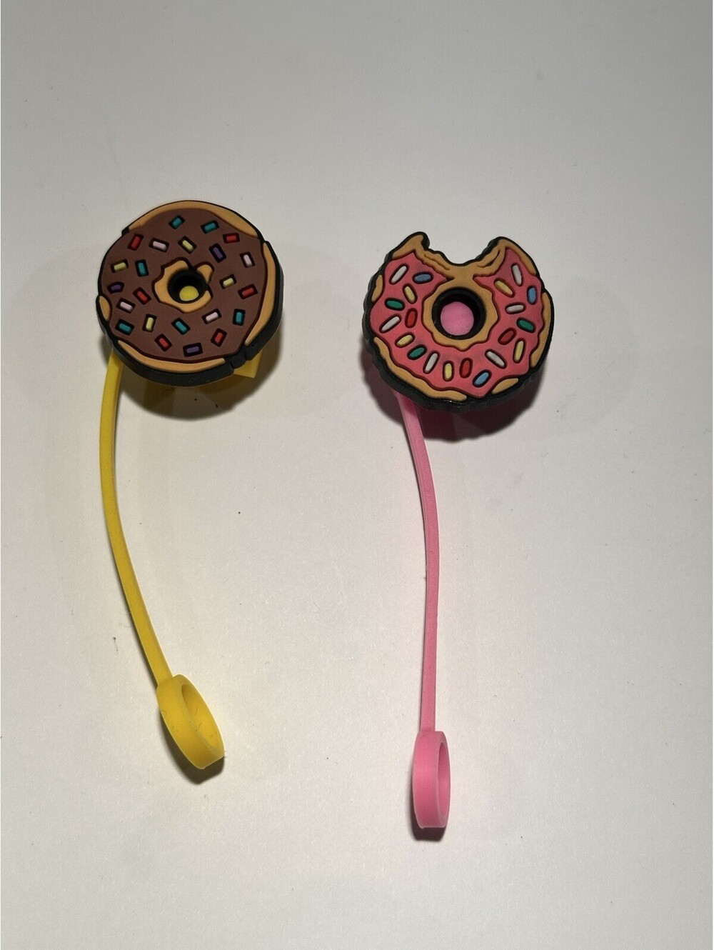Set of 2 Donut Straw Covers Cap Reusable Silicone Straw Toppers Dust Proof Plugs